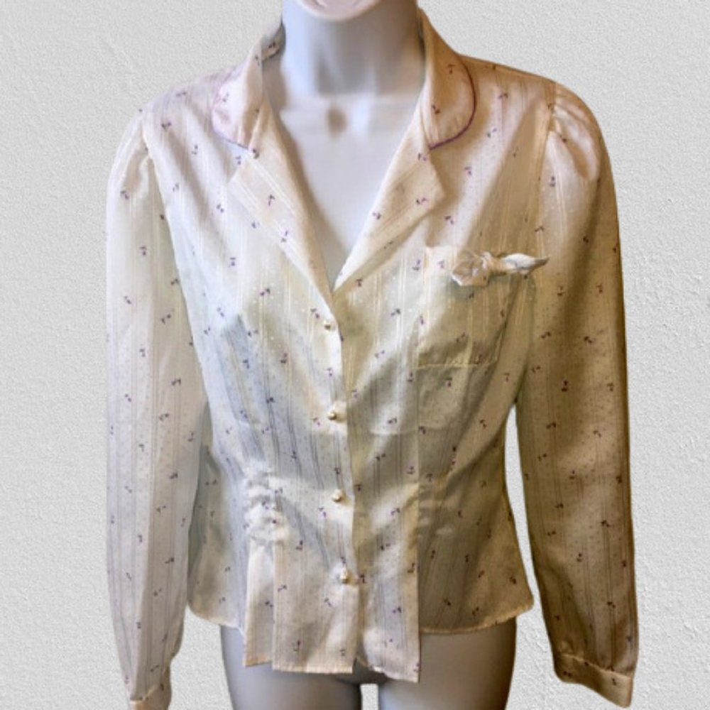 Topson Downs Vintage Blouse White Lavender 70s 80s